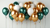 Green, yellow and white metallic ballons for celebrate events on white background