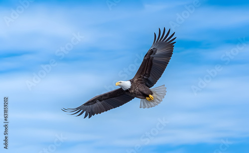 American bald eagle soaring against blue sky. © ZayWin