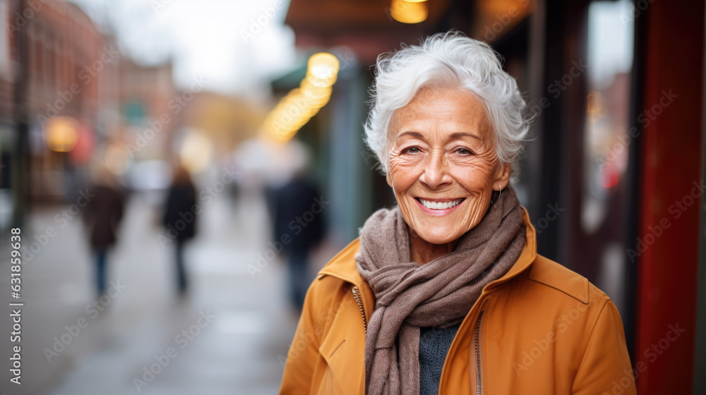 Portrait of an elderly woman smiling at the camera.