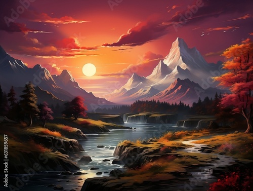  An awe-inspiring wall art mural depicting a vast and breathtaking mountain landscape, capturing the majestic beauty of nature generative ai