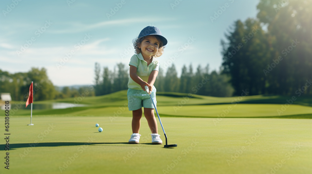 The Thrill of Lining Up a Putt with a Bright Sky Overlooking the Green Course Landscape