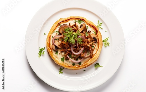 Mushroom and onion puff pastry. AI