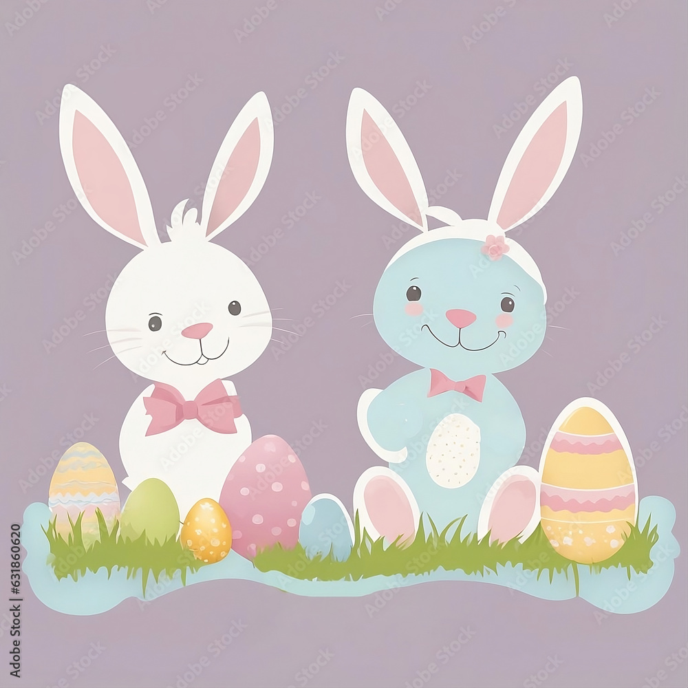 happy easter rabbit with eggs leaves happy easter rabbit with eggs leaves