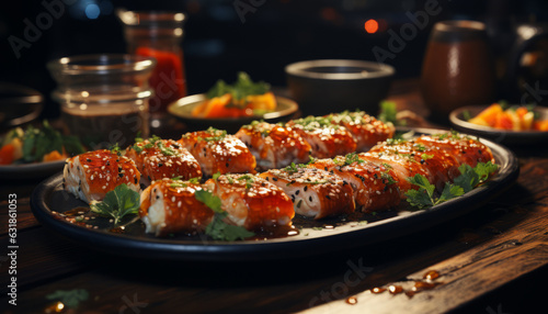 closeup of sushi sticks, hipster restaurant
