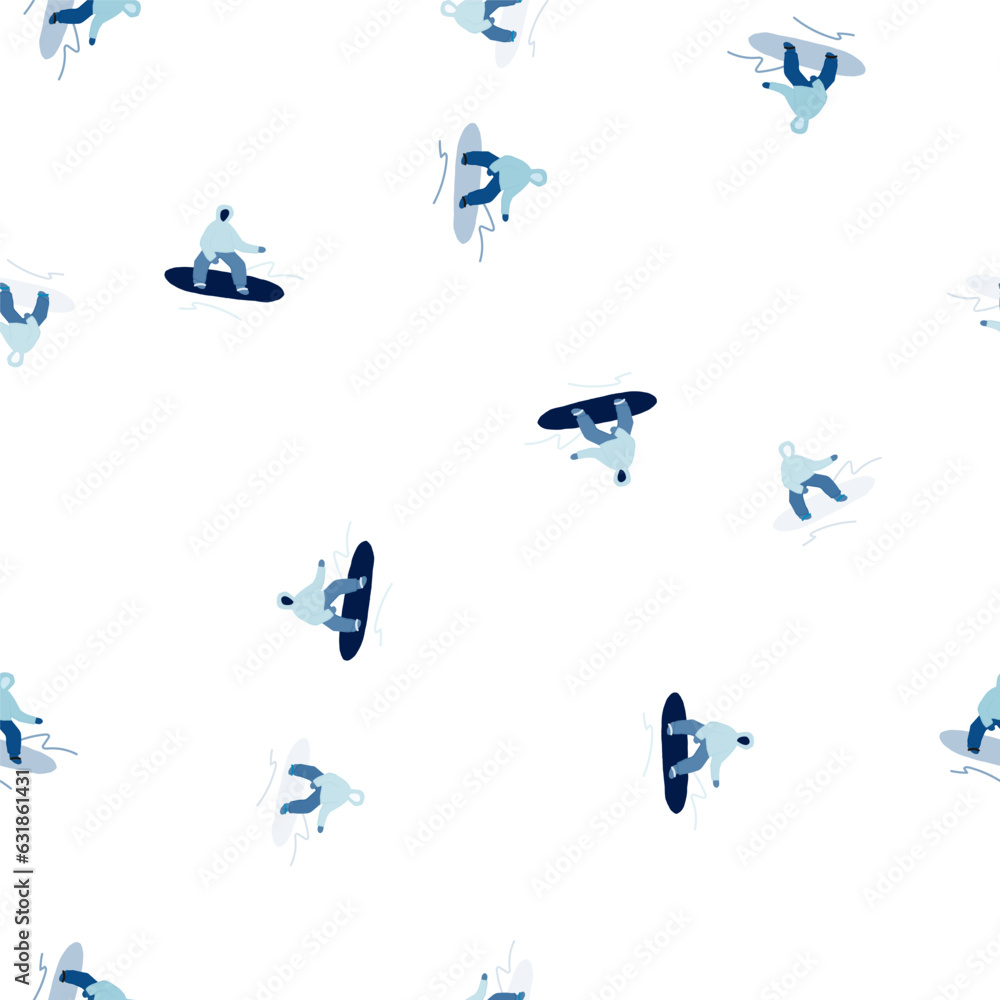 Snowboarders on the slope. Winter sports seamless pattern.