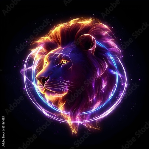 Vibrant Leo zodiac animal illustration showcases majestic lion, fire element, leadership, courage, and passion in cosmic backdrop