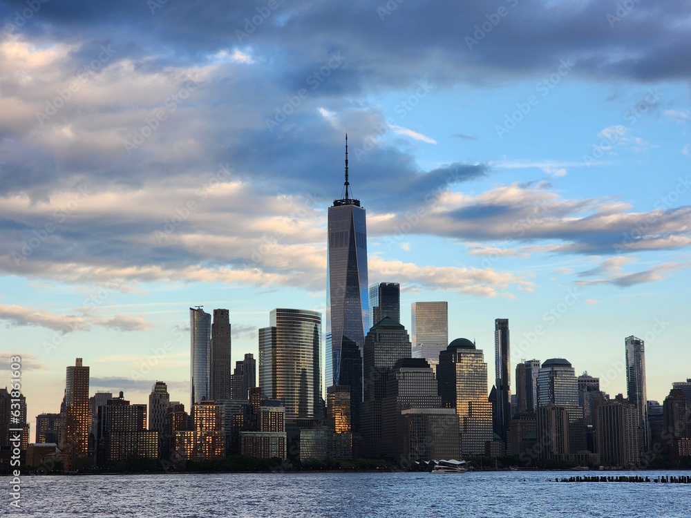 Fototapeta premium metropolis cityscape. new york downtown. manhattan skyline. new york city. skyscraper building of nyc. ny urban city architecture. midtown manhattan and hudson river. Architectural marvels
