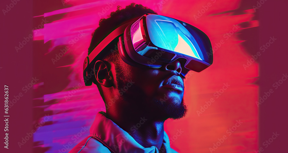 portrait of young black man with virtual reality headset, ai generated portrait of young black man with virtual reality headset, ai generated