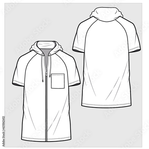 SHORT RAGLAN SLEEVES HOODED WOVEN FASHION SHIRT FASHION DESIGNED FOR MEN YOUNG MEN AND TEEN BOYS IN VECTOR ILLUSTRATION