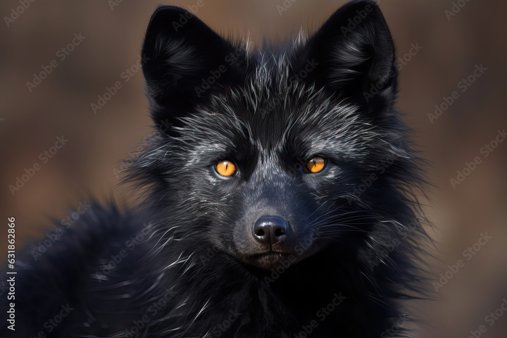 portrait of melanistic fox, ai generated