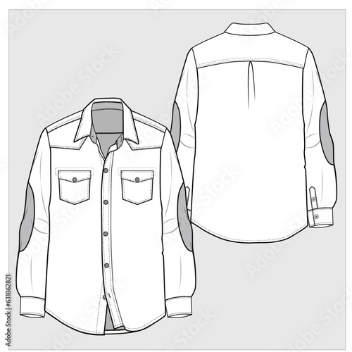 WESTERN YOKE WITH ELBOW PATCH TURN WOVEN SHIRT DESIGNED FOR MEN YOUNG MEN AND BOYS IN VECTOR ILLUSTRATION