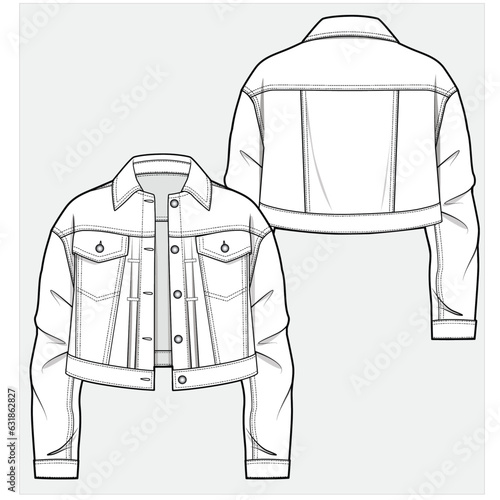OVERSIZE CROP DENIM JACKET WITH DROP SHOULDER DETAIL DESIGNED FOR WOMEN AND TEEN GIRLS IN VECTOR ILLUSTRATIONS
