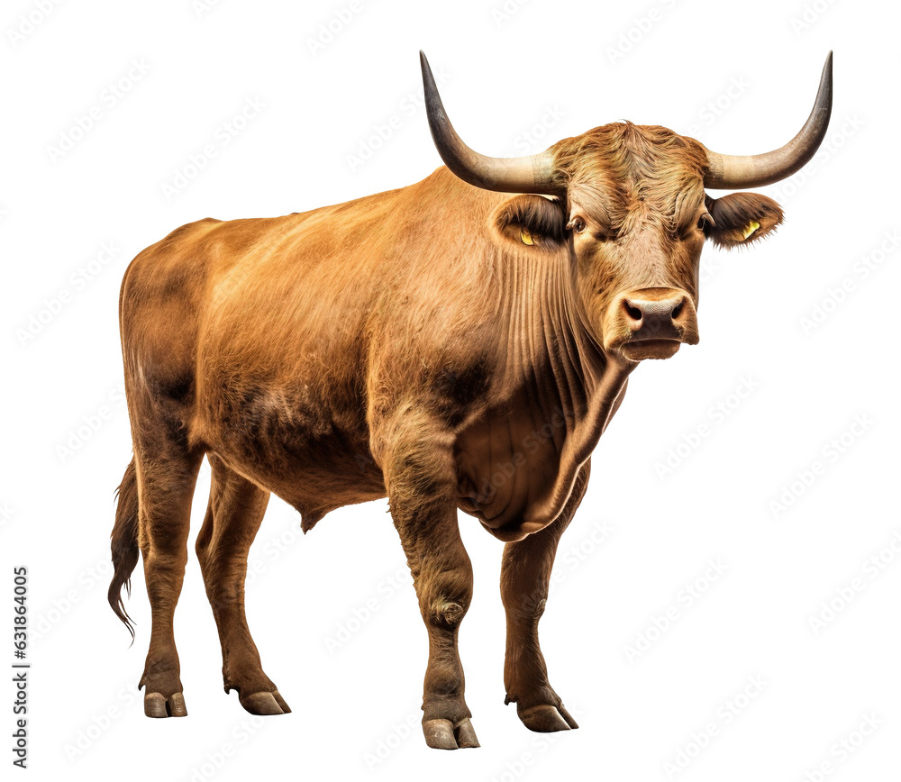 Big, strong bull with sharp horn isolated on transparent background close up Big, strong bull with sharp horn isolated on transparent background close up