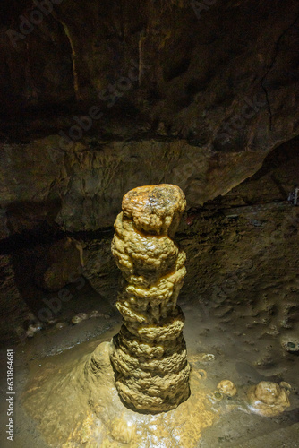 open public area of underground cave network in Belgium Ardennes called Les Grottes de Remouchamps where tourists can explore the subterranean world with impressive geological rock formations 