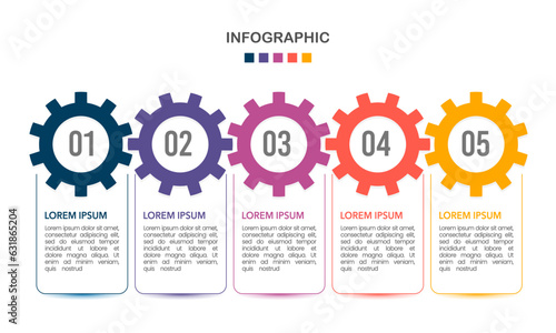 Presentation of business infographic template with gears 5 options. Vector illustration.