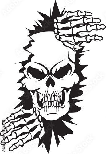 human skeleton ripping and tearing through the background