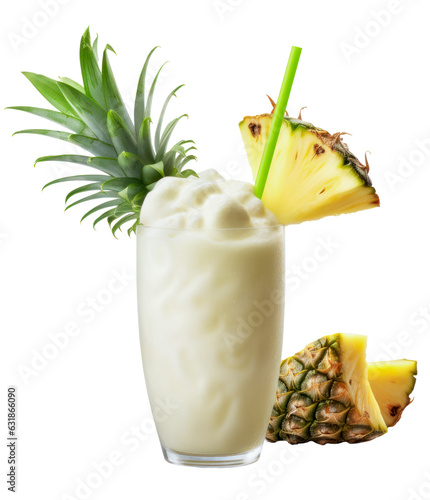 Pina Colada, süßer cremiger Cocktail aus Rum, Cream of Coconut und Ananassaft. freigestellt, transparenter Hintergrund, Generative AI
