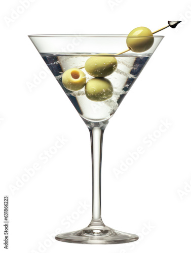 Martini dry oder Dry Martini mit Olive, Cocktail, Shortdrink, freigestellt, transparenter Hintergrund, Generative AI