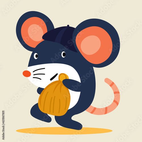Mouse character acting as a cute small thief flat vector style mascot vector illustration