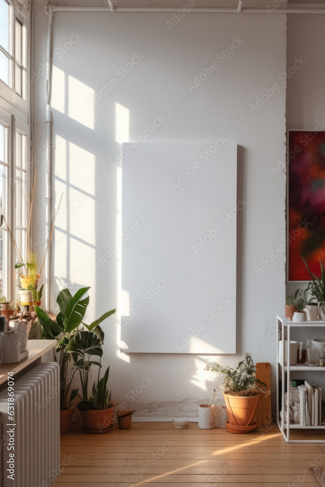 artistic frame canvas mock up in a curated whimsical studio setting / vintage artists desk, atelier bohemian style with natural light and shadows - ai generative art artistic frame canvas mock up in a curated whimsical studio setting / vintage artists desk, atelier bohemian style with natural light and shadows - ai generative art
