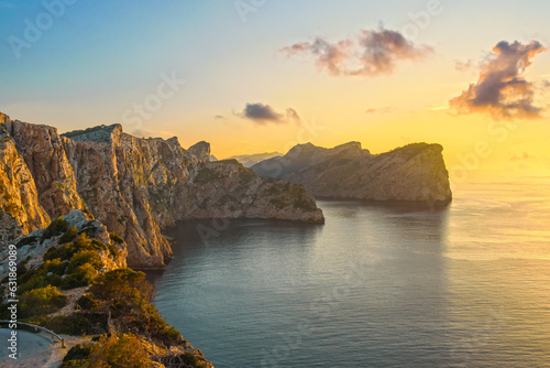 Mallorca, view of the rocky coast of the Tramuntana mountains during sunset photo