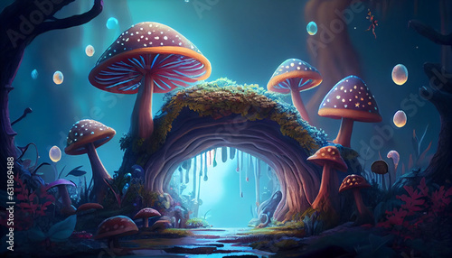 Fantasy enchanted fairy tale forest with magical Mushrooms, Ai generated image © Trendy Image Two