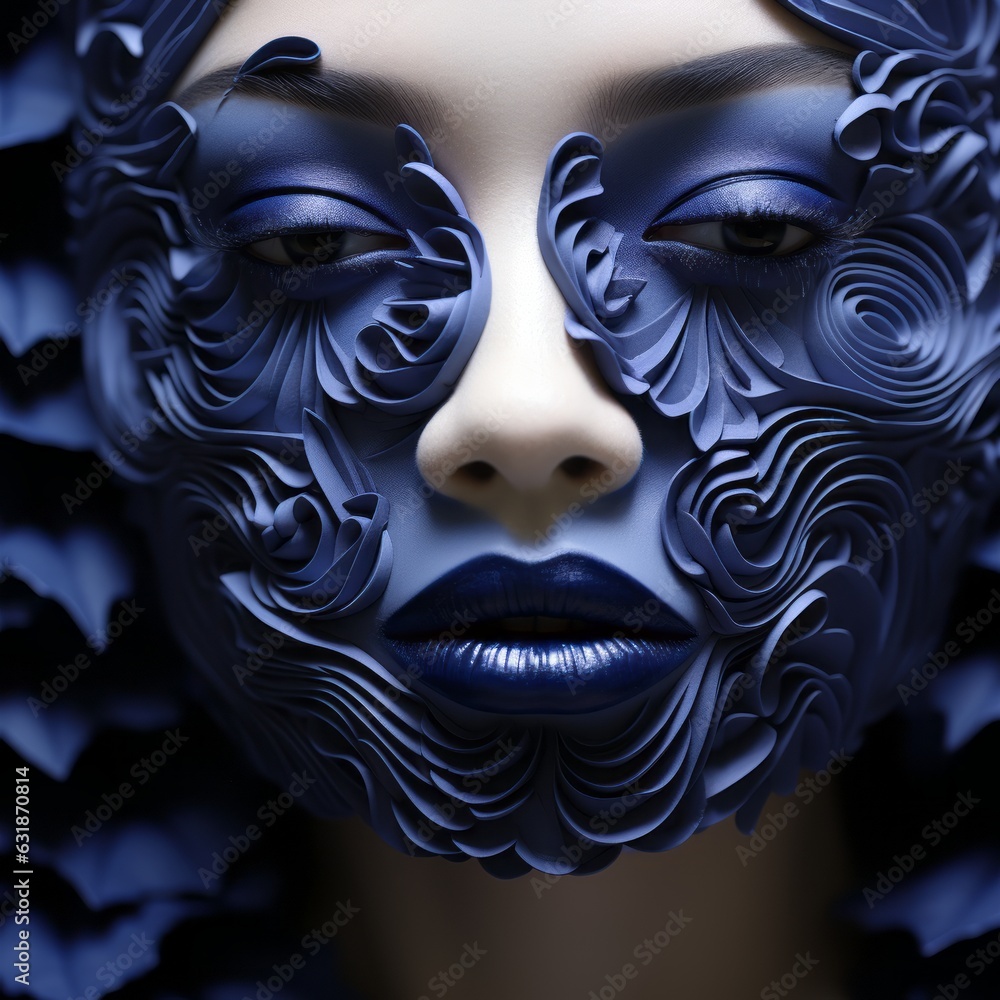 Girl with the blue mask. Generative AI photos.