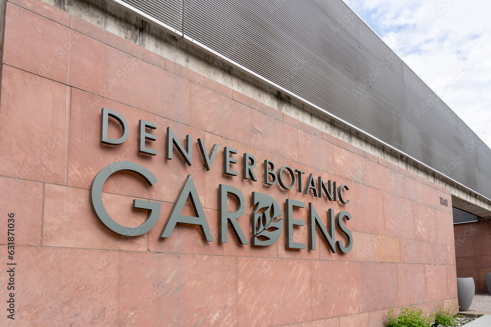 Denver Botanic Gardens sign on the building in Denver, Colorado, USA