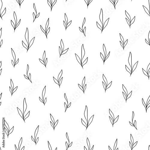 Grass ouline pattern vector background. Tufts, doodle style blades of grass texture.