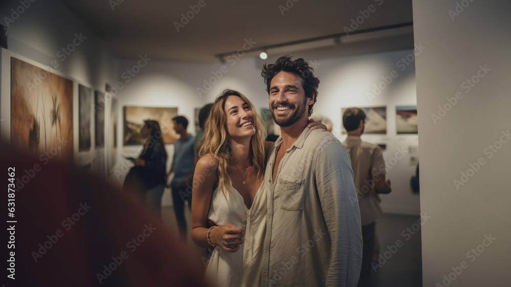 Young couple smiling at an art museum Young couple smiling at an art museum