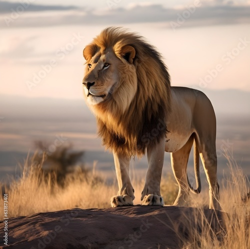 Majestic Lion with Golden Mane on Rocky Outcrop