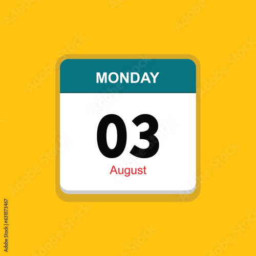 august 03 monday icon with yellow background, calender icon