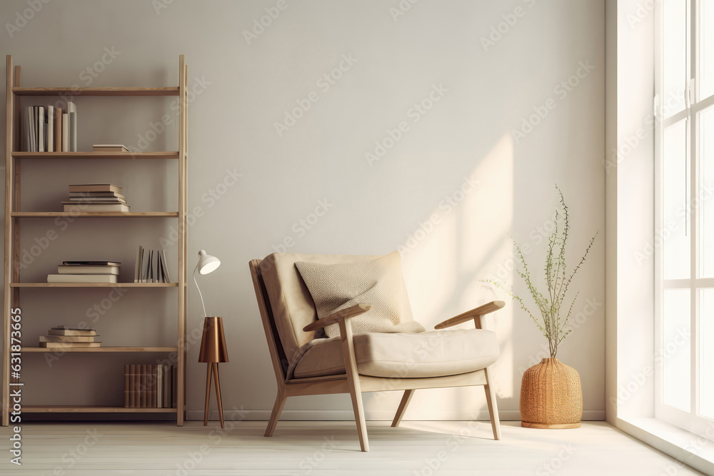 Minimalist Reading Nook With Cozy Chair And Minimal Shelving Minimalist Interior Design. Generative AI Minimalist Reading Nook With Cozy Chair And Minimal Shelving Minimalist Interior Design. Generative AI