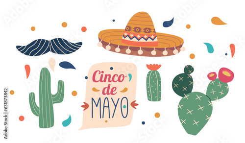 Vibrant Cinco De Mayo Banner Adorned With Cactus, Sombrero Hat, And Stylish Mustaches, Festive Design