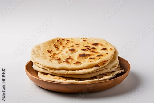 Pita bread on white background Arabic bread traditional food, with space for text. AI generative