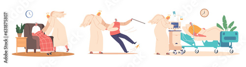 Angel Guardians Protect And Support Elderly People, Guiding Them Through Challenges And Offering Comfort