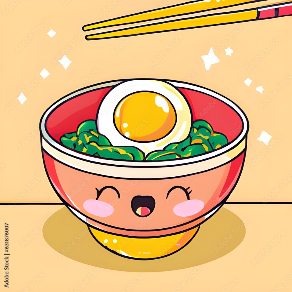cute kawaii ramen illustration, ramen bowl art, ramen, cute kawaii ...