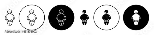 Overweight man icon set. fat person with tummy vector symbol in black filled and outlined style.