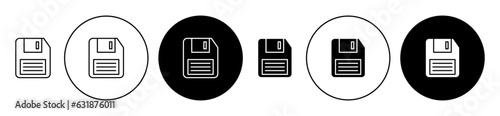 Floppy disk icon set. save file button icon set. diskette vector symbol in black filled and outline style. suitable for apps and websites UI designs. photo