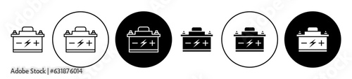 Car Battery icon set. electric auto lithium iron storage battery in black filled and outlined style.