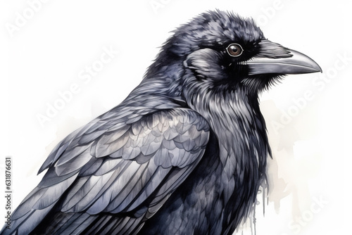 Digital watercolor painting f a raven. Generative AI.