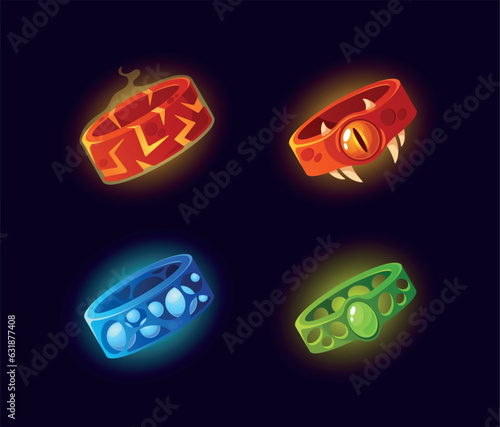 Cartoon Enigmatic Magic Rings, Possessing Mystical Powers, They Grant Their Wearers Unique Abilities Vector Illustration