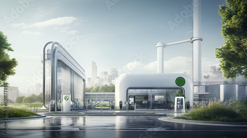 Green oil fuel factory industry for good environment ozone air low carbon footprint production concept.