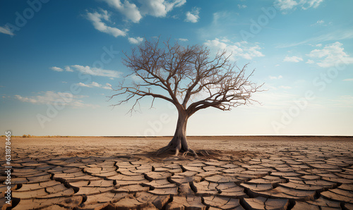 Withered trees in the dry ground affected by drought - Generative AI