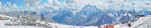 Panorama of a mountain range in the Caucasus mountains.