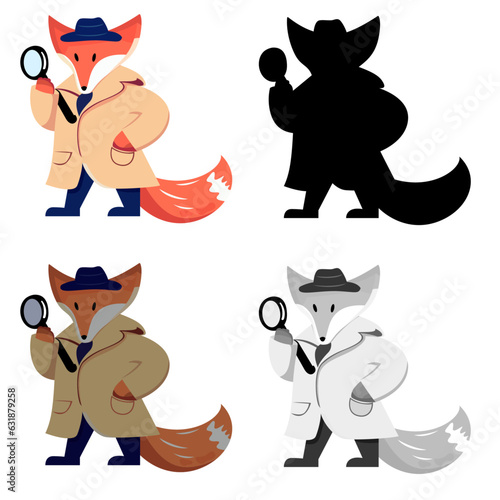 Fox detective wearing a trench coat and holding a magnifying glass vector illustration Detective Fox investigating a case mascot character vector image