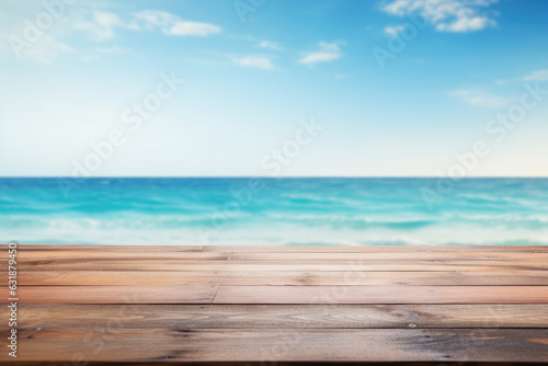Aesthetic Commission: Serene Wooden Table with a Blissful Ocean View
