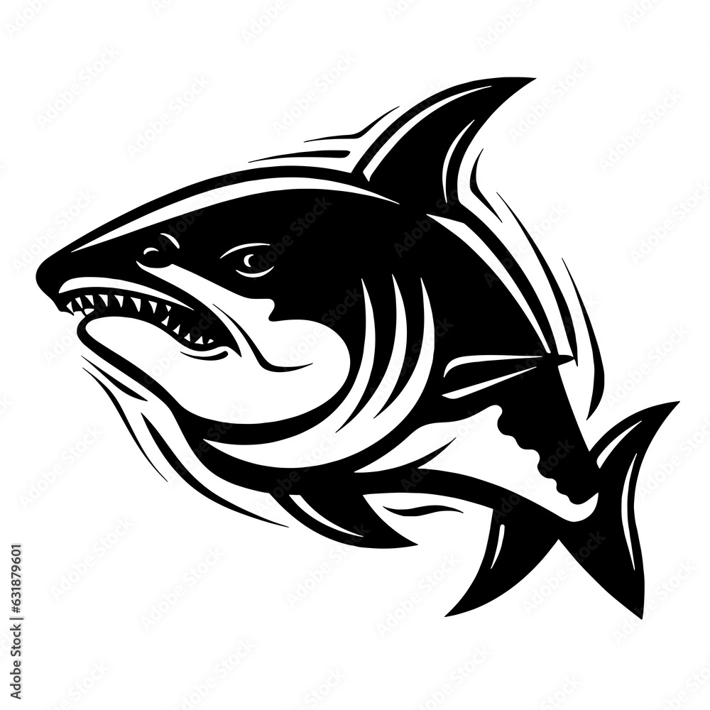 Fototapeta premium Fish Shark Sturgeon Carp Koi Sturgeon China Japan Decorative tattoo print stamp Exlibris