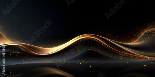 Abstract luxury golden curved waves and lines with light effect on black background