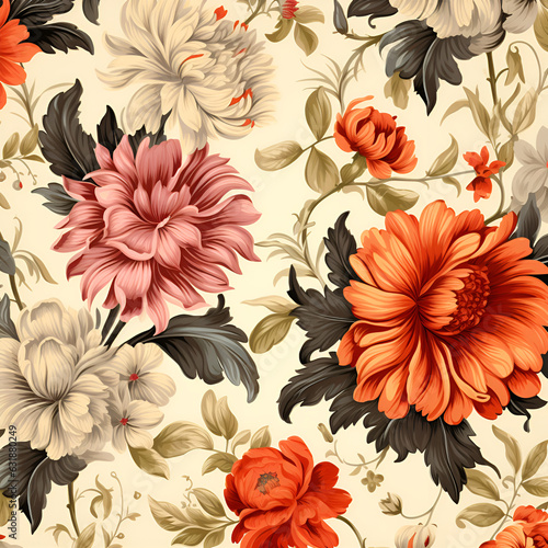 seamless pattern with flowers,orange,leaf,pattern, AI generated ,